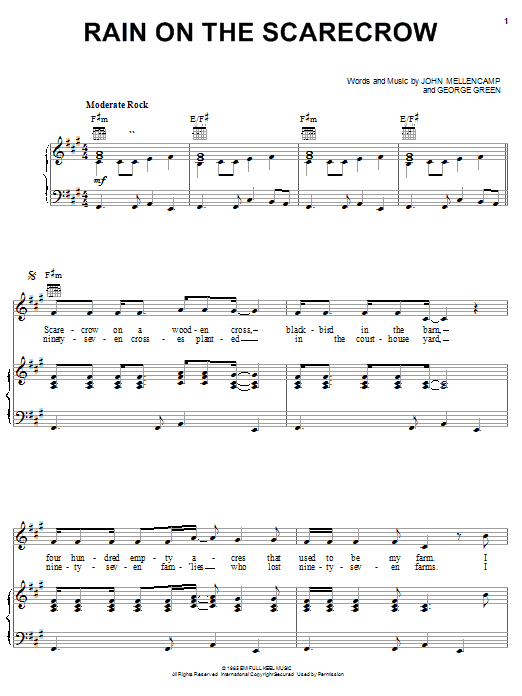 John Mellencamp Rain On The Scarecrow sheet music notes and chords arranged for Piano, Vocal & Guitar Chords (Right-Hand Melody)