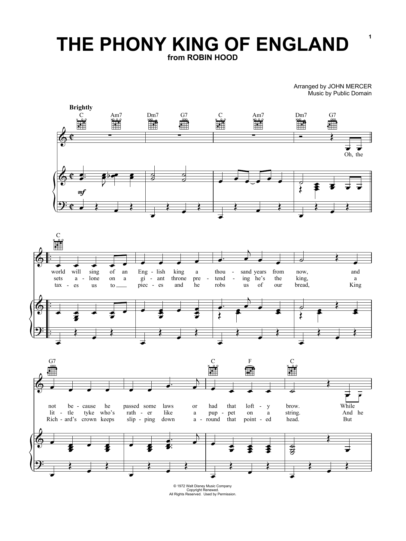 John Mercer (arr.) The Phony King Of England sheet music notes and chords arranged for Piano, Vocal & Guitar Chords (Right-Hand Melody)
