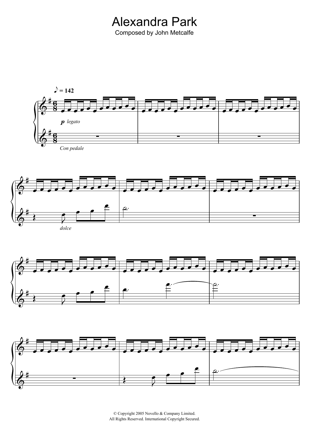 John Metcalfe Alexandra Park sheet music notes and chords arranged for Piano Solo