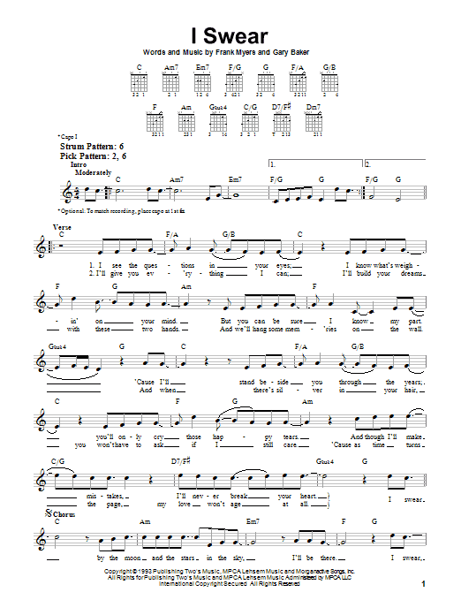 John Michael Montgomery I Swear sheet music notes and chords arranged for Super Easy Piano