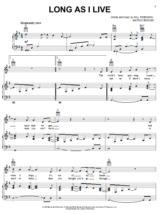 John Michael Montgomery Long As I Live sheet music notes and chords arranged for Piano, Vocal & Guitar Chords (Right-Hand Melody)