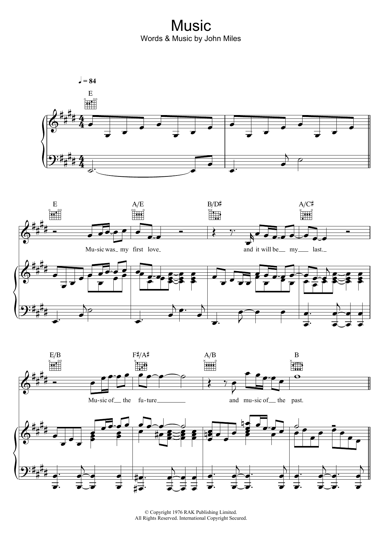 John Miles Music sheet music notes and chords arranged for Piano, Vocal & Guitar Chords
