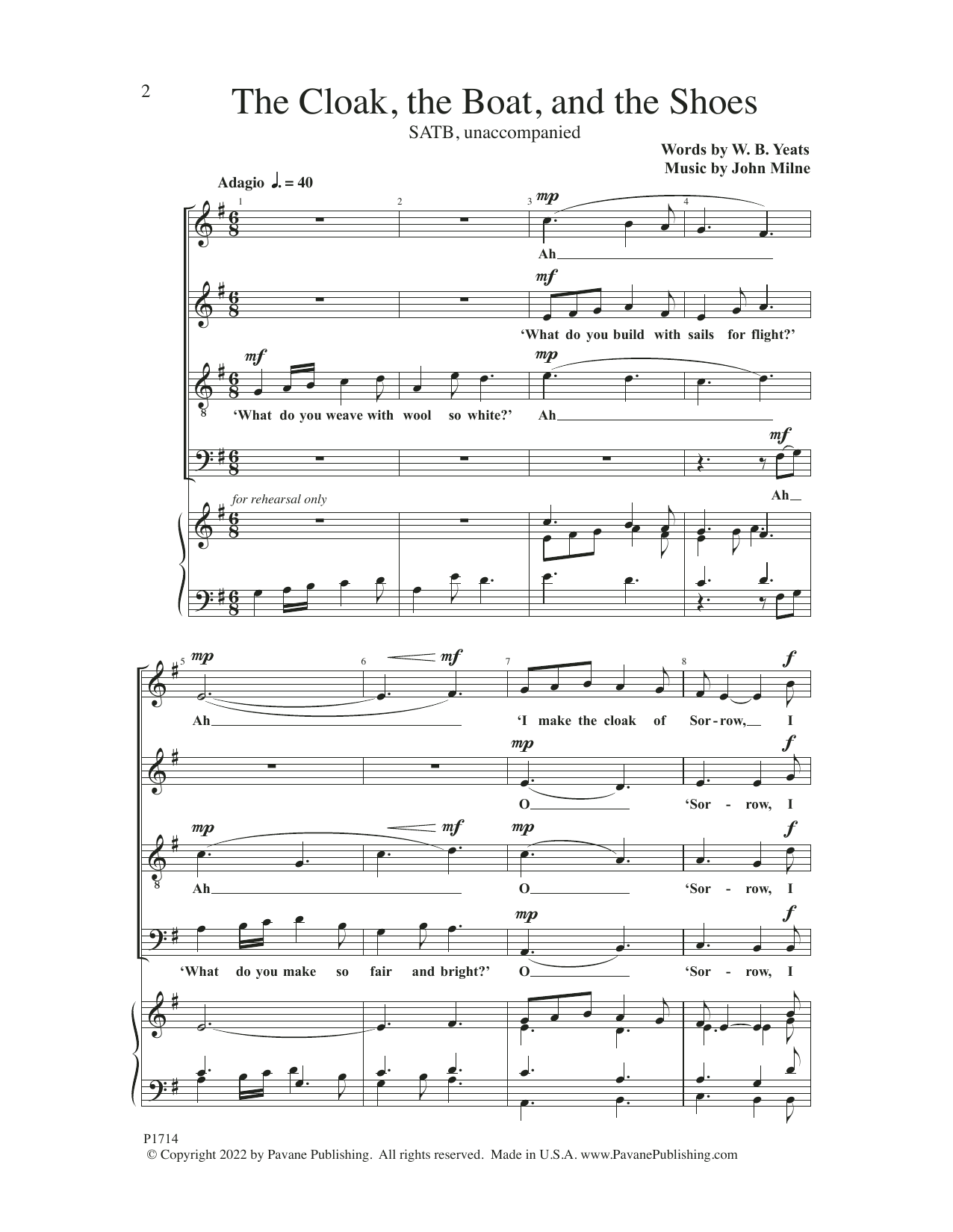 John Milne The Cloak, The Boat, And The Shoes sheet music notes and chords arranged for SATB Choir