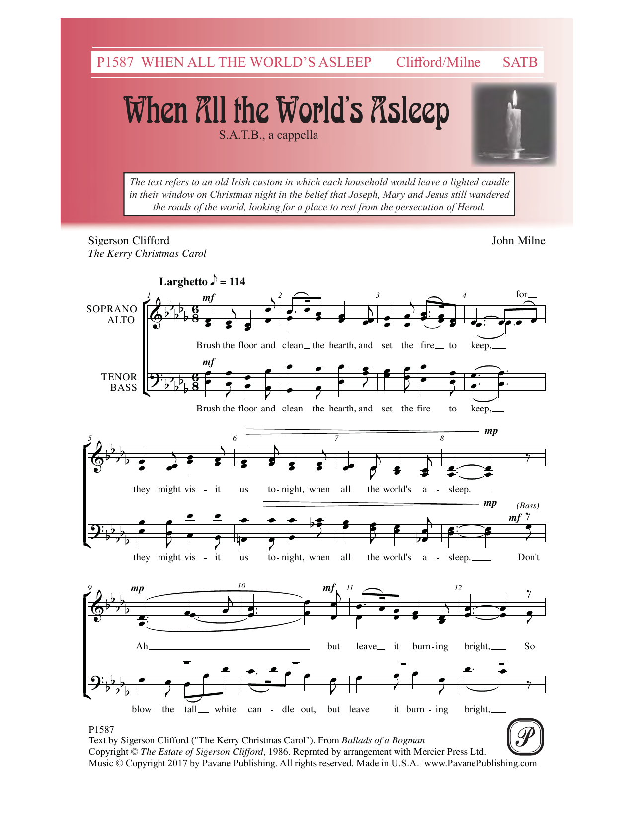 John Milne When All the World's Asleep sheet music notes and chords arranged for SATB Choir