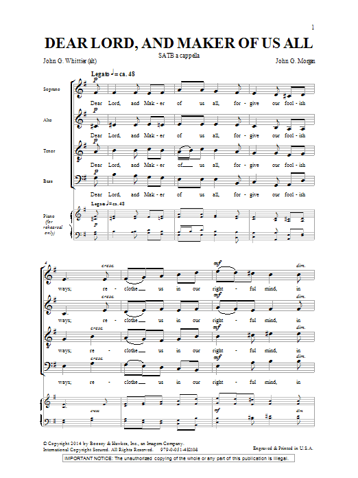 John Morgan Dear Lord And Maker Of Us All sheet music notes and chords arranged for SATB Choir