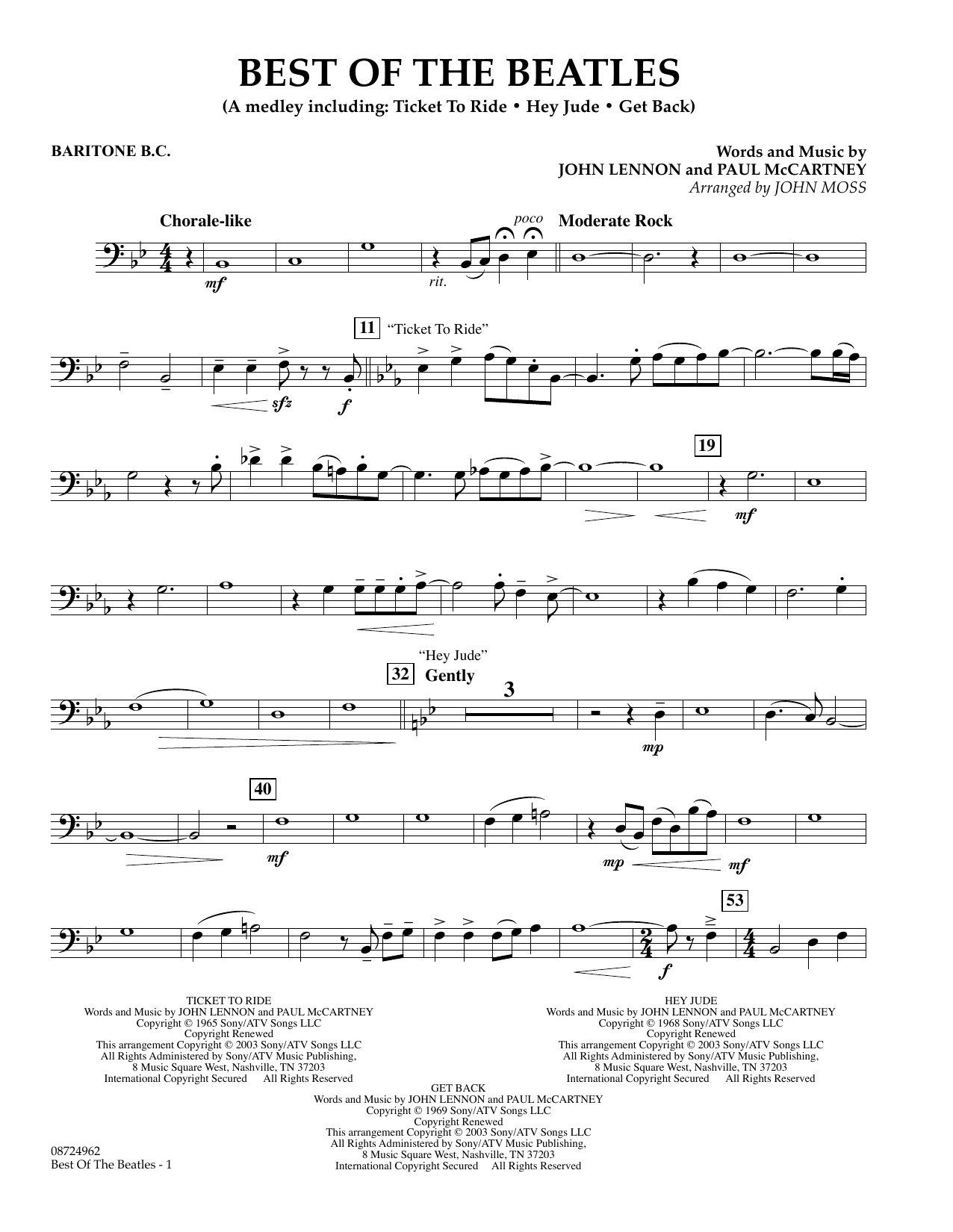John Moss Best of the Beatles - Baritone B.C. sheet music notes and chords arranged for Concert Band