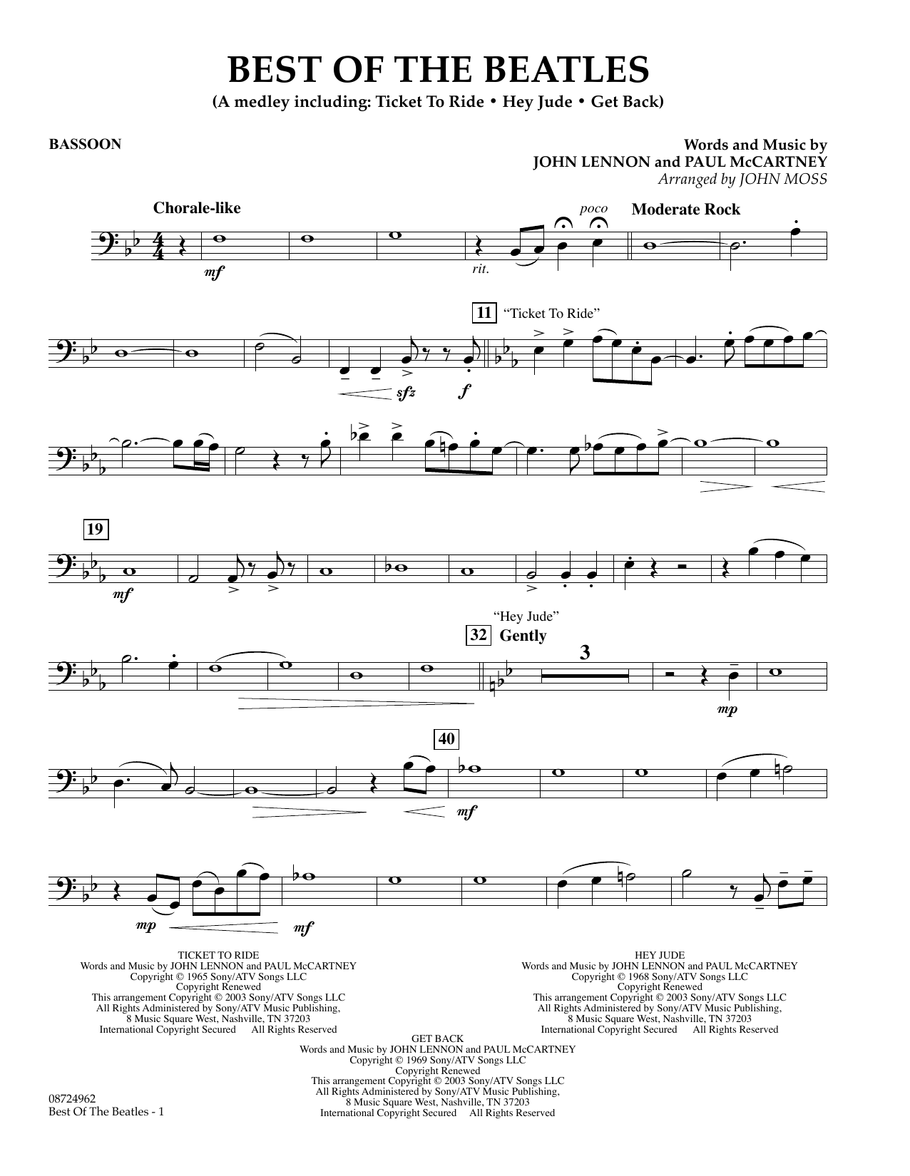 John Moss Best of the Beatles - Bassoon sheet music notes and chords arranged for Concert Band