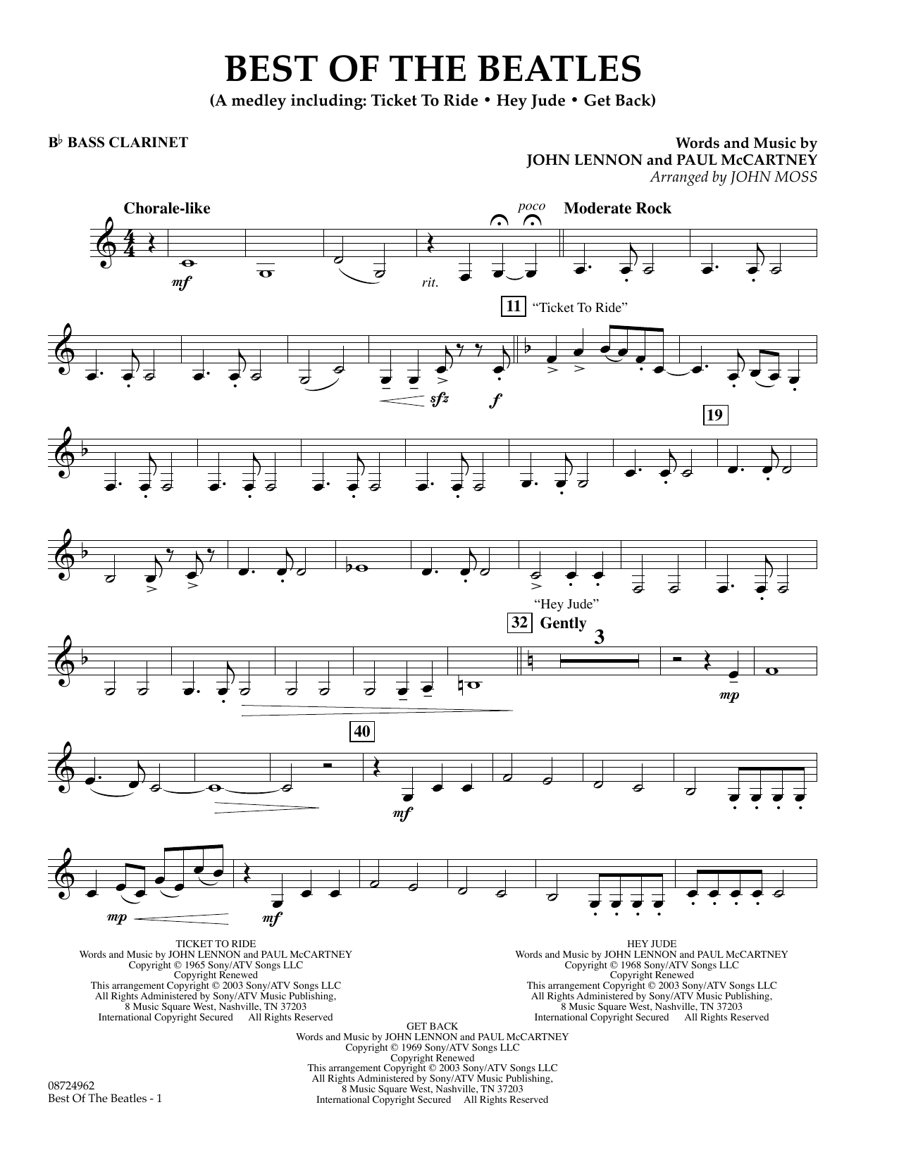 John Moss Best of the Beatles - Bb Bass Clarinet sheet music notes and chords arranged for Concert Band