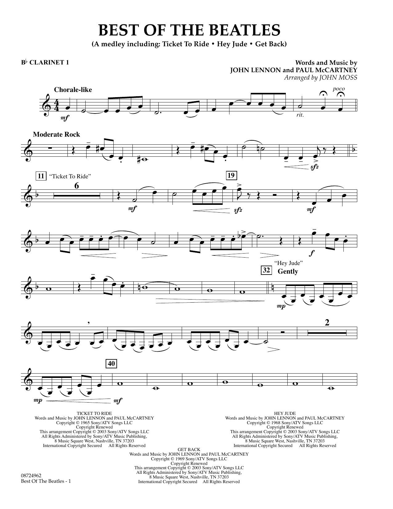 John Moss Best of the Beatles - Bb Clarinet 1 sheet music notes and chords arranged for Concert Band