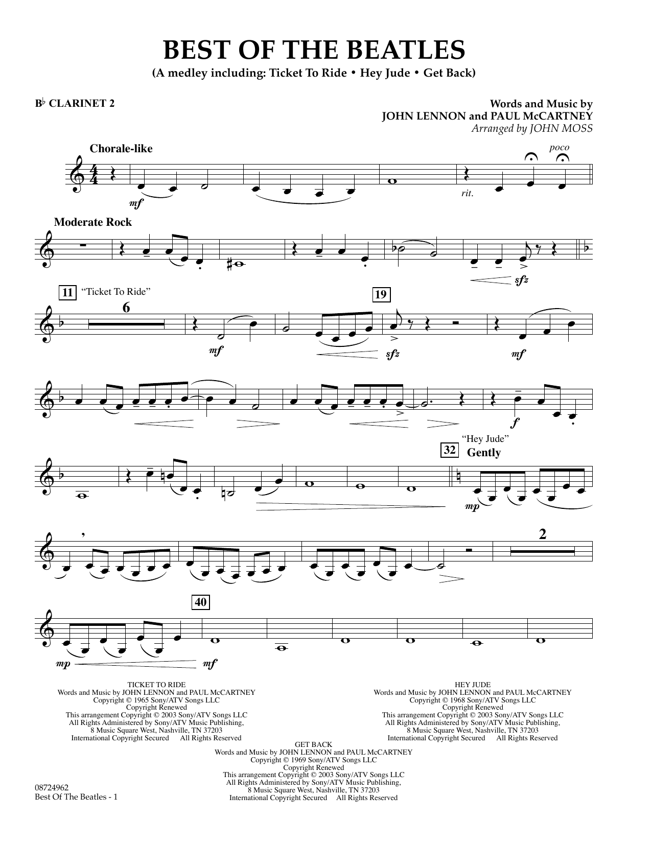John Moss Best of the Beatles - Bb Clarinet 2 sheet music notes and chords arranged for Concert Band