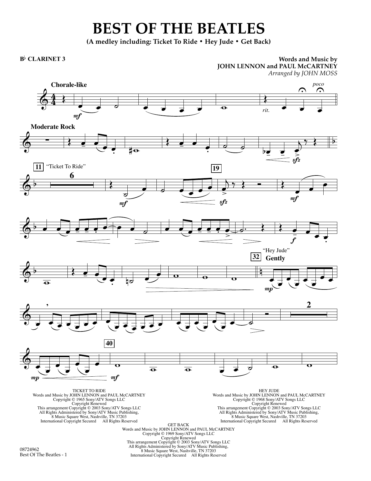 John Moss Best of the Beatles - Bb Clarinet 3 sheet music notes and chords arranged for Concert Band
