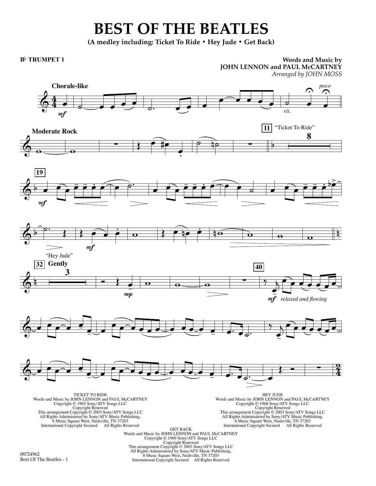 John Moss Best of the Beatles - Bb Trumpet 1 sheet music notes and chords arranged for Concert Band