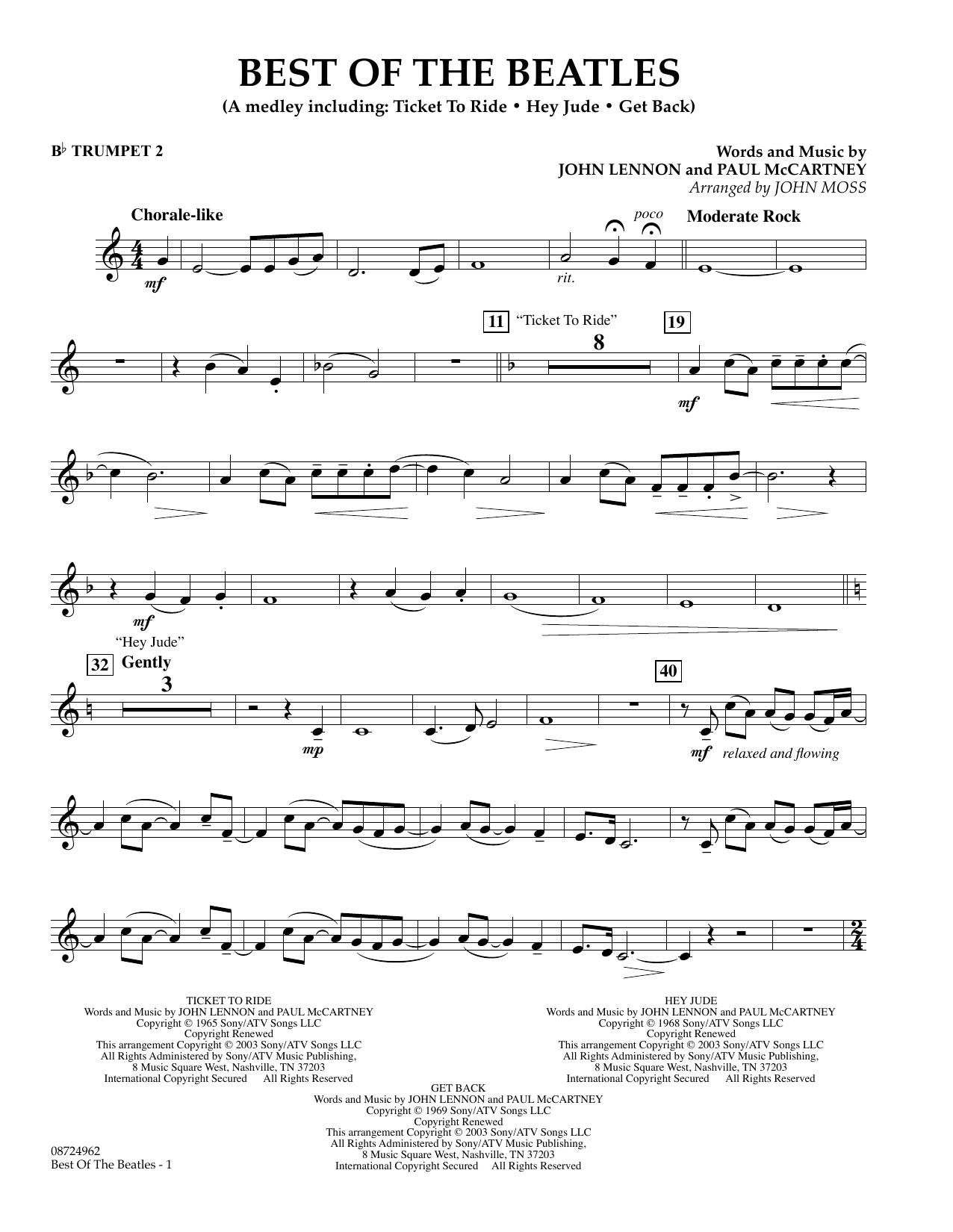 John Moss Best of the Beatles - Bb Trumpet 2 sheet music notes and chords arranged for Concert Band