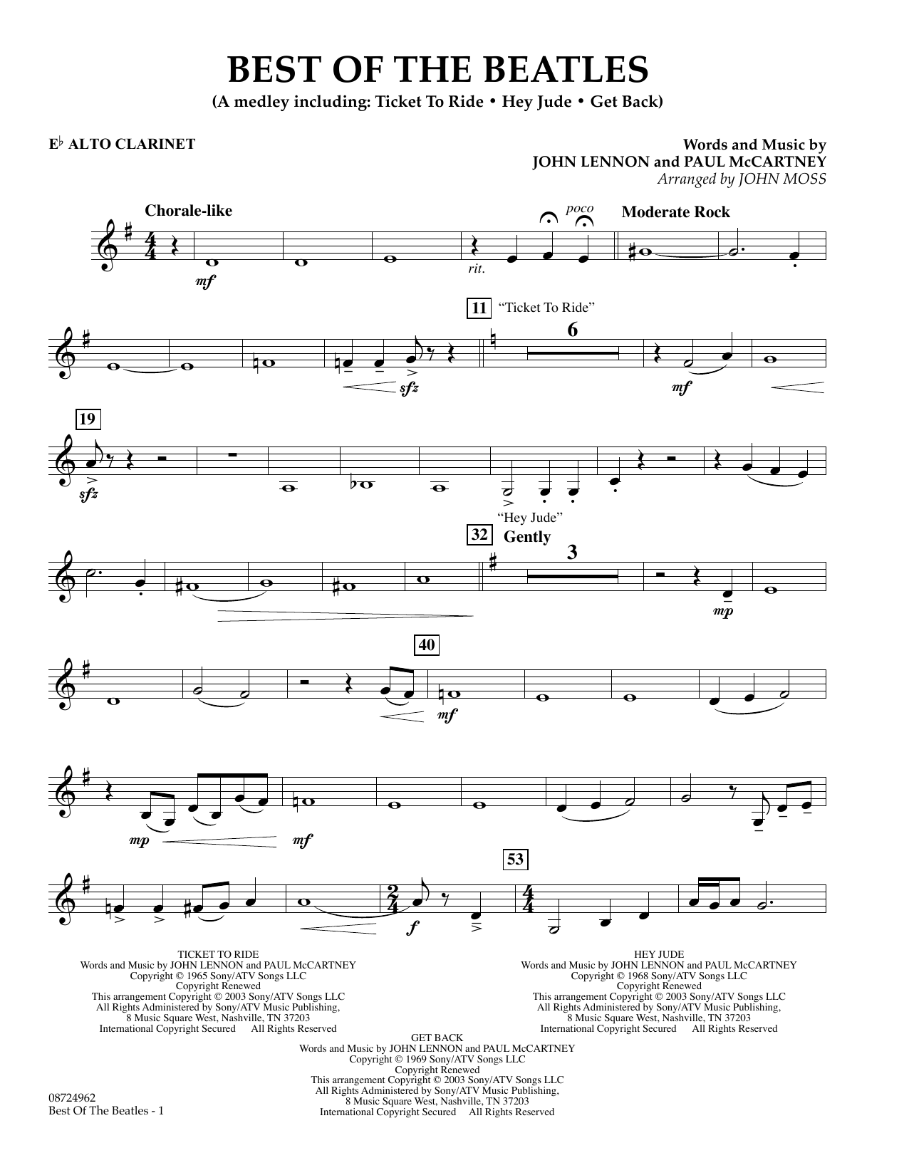 John Moss Best of the Beatles - Eb Alto Clarinet sheet music notes and chords arranged for Concert Band
