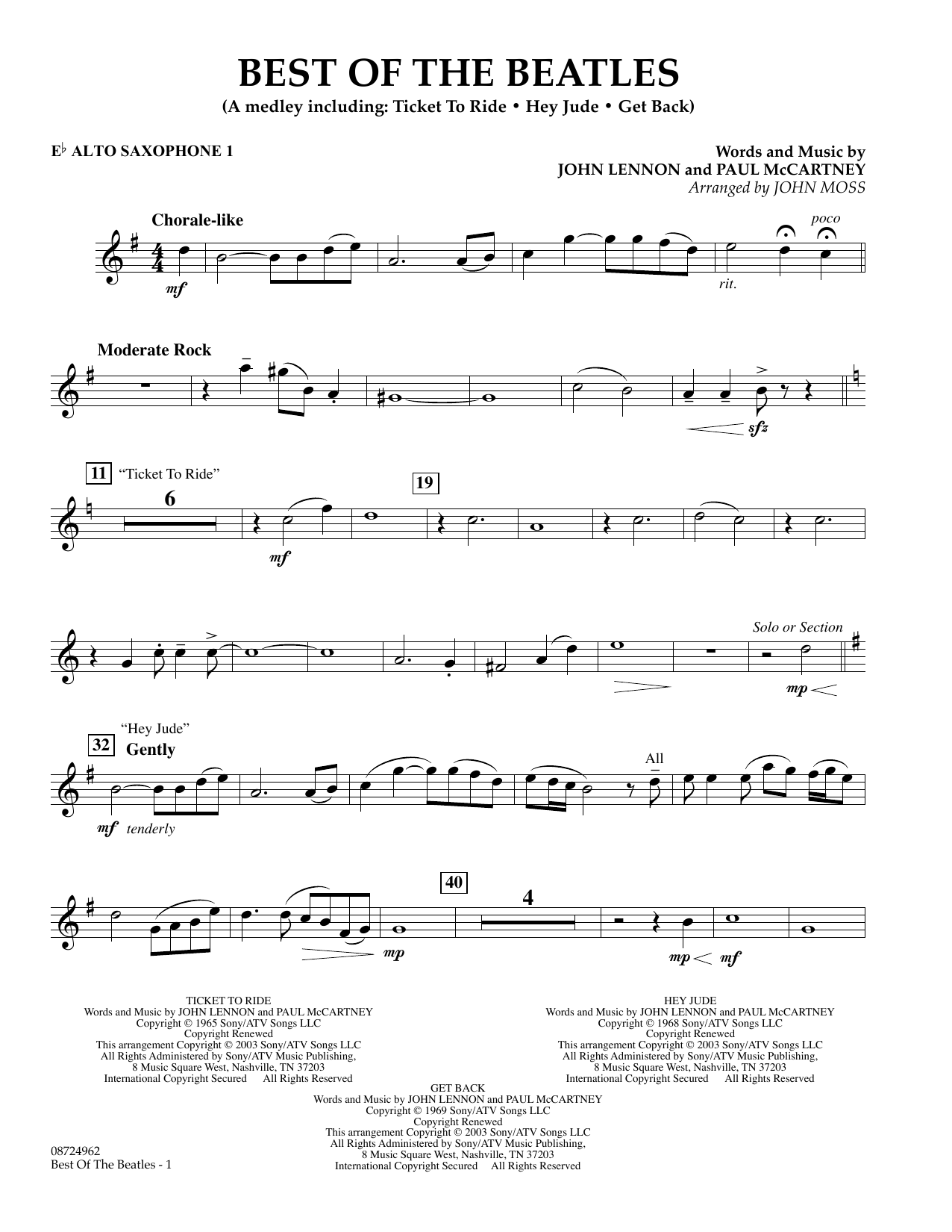 John Moss Best of the Beatles - Eb Alto Saxophone 1 sheet music notes and chords arranged for Concert Band