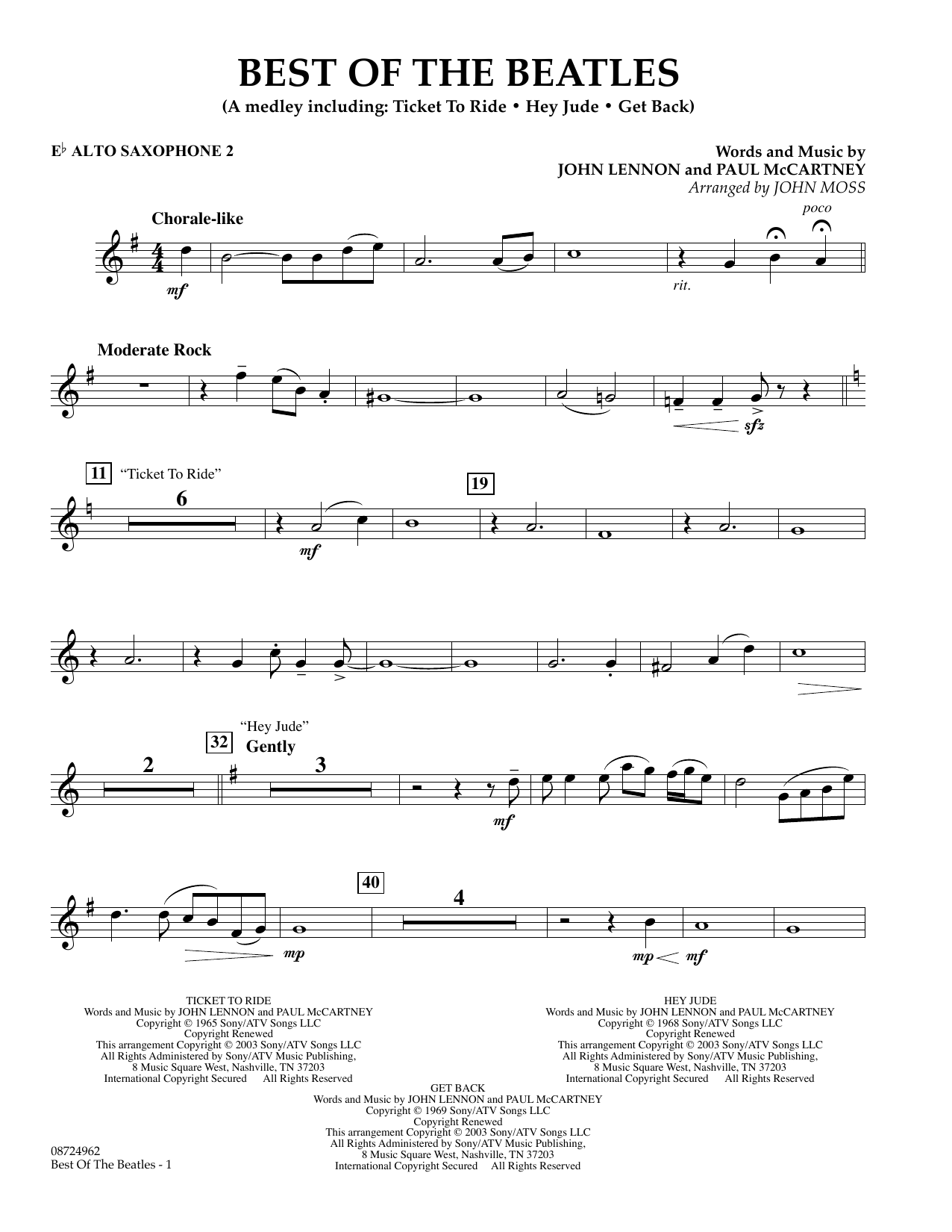 John Moss Best of the Beatles - Eb Alto Saxophone 2 sheet music notes and chords arranged for Concert Band