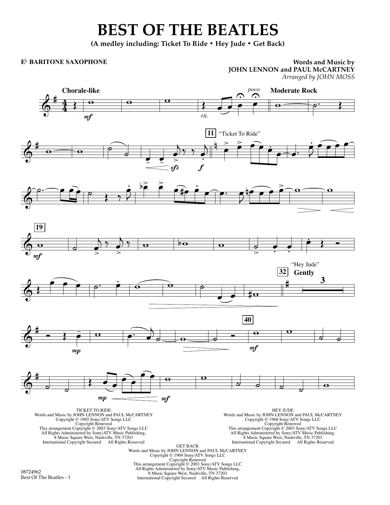 John Moss Best of the Beatles - Eb Baritone Saxophone sheet music notes and chords arranged for Concert Band