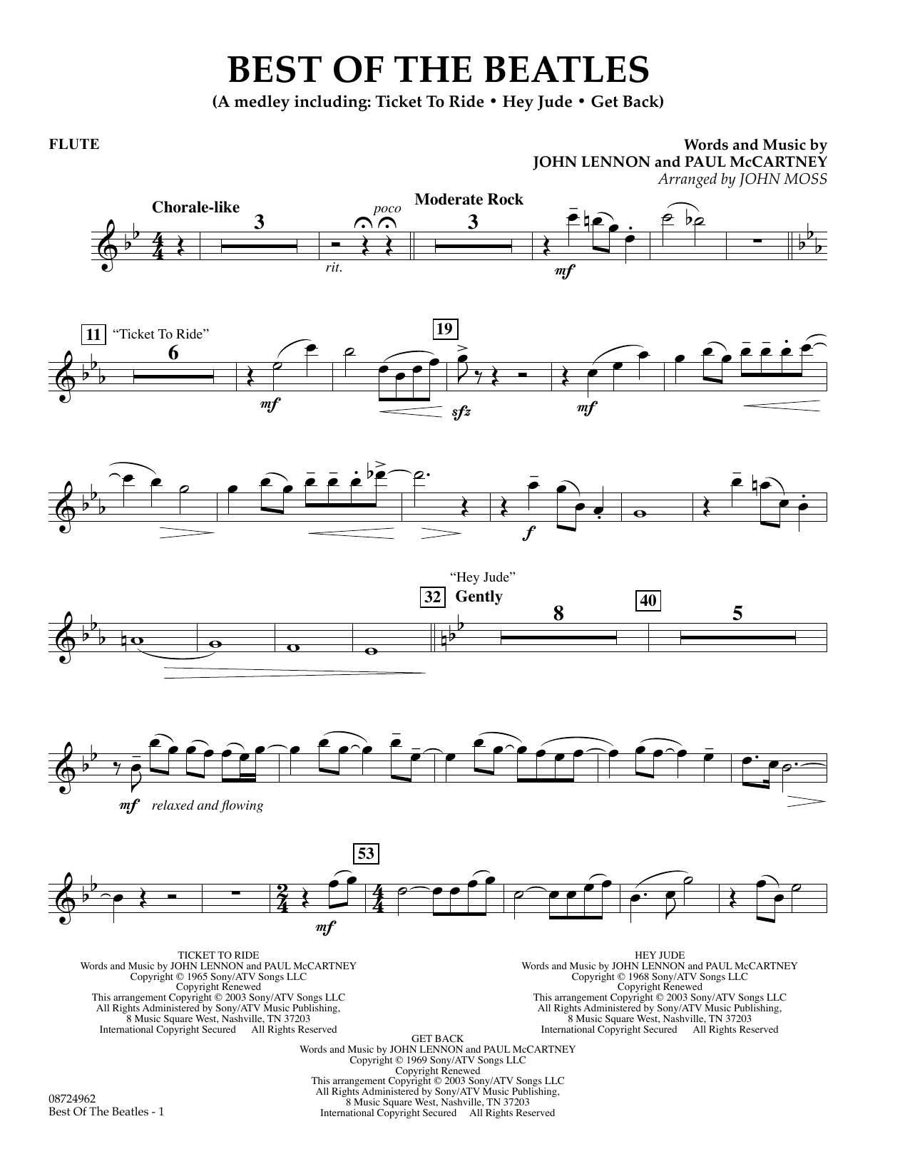 John Moss Best of the Beatles - Flute sheet music notes and chords arranged for Concert Band