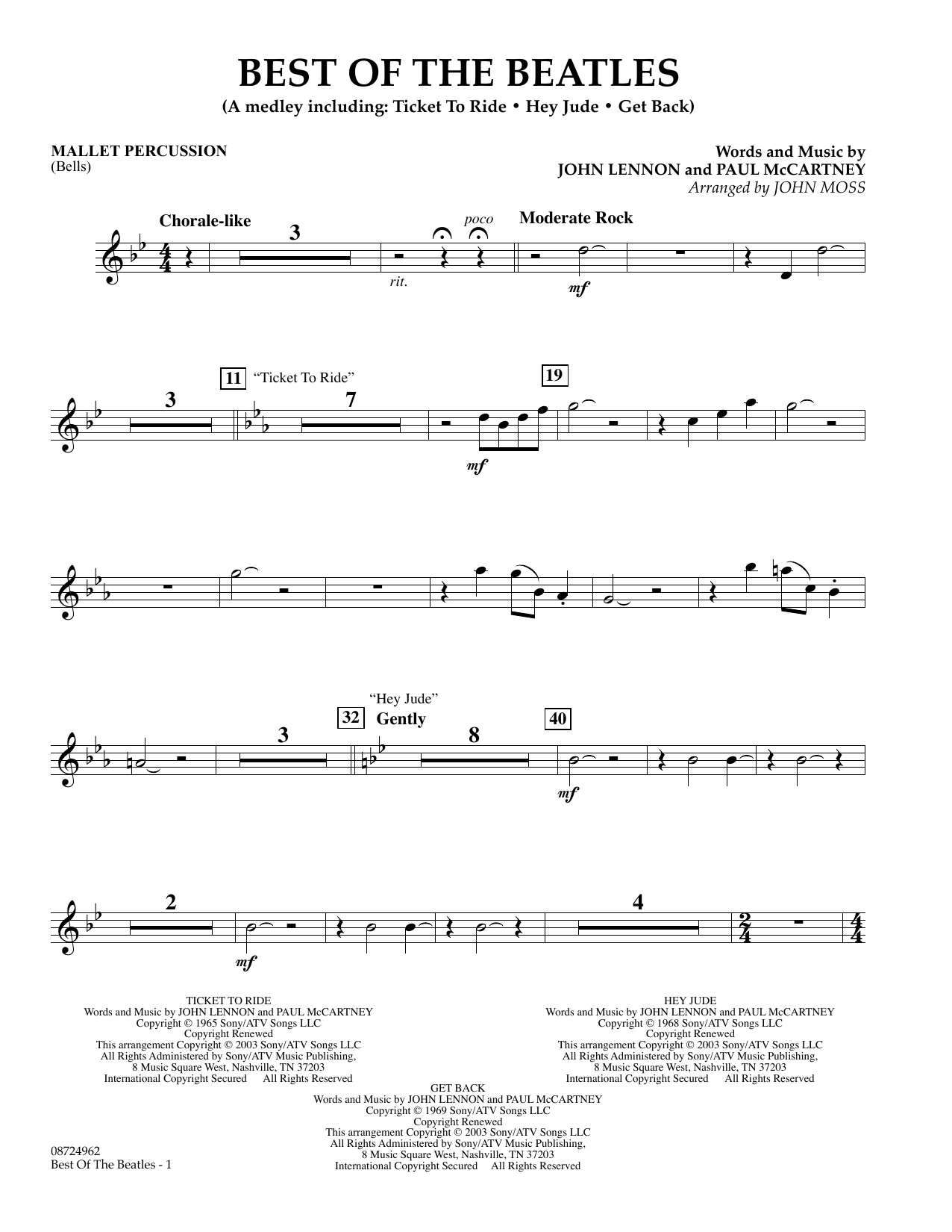 John Moss Best of the Beatles - Mallet Percussion sheet music notes and chords arranged for Concert Band