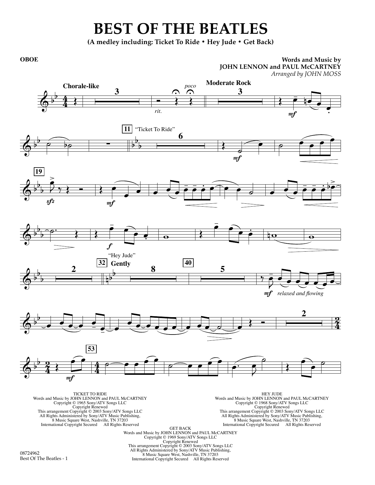 John Moss Best of the Beatles - Oboe sheet music notes and chords arranged for Concert Band