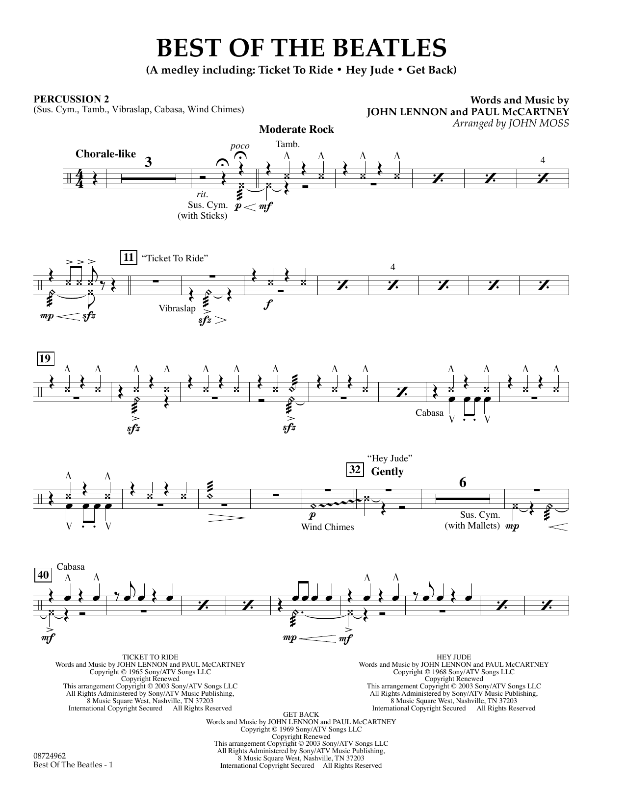 John Moss Best of the Beatles - Percussion 2 sheet music notes and chords arranged for Concert Band