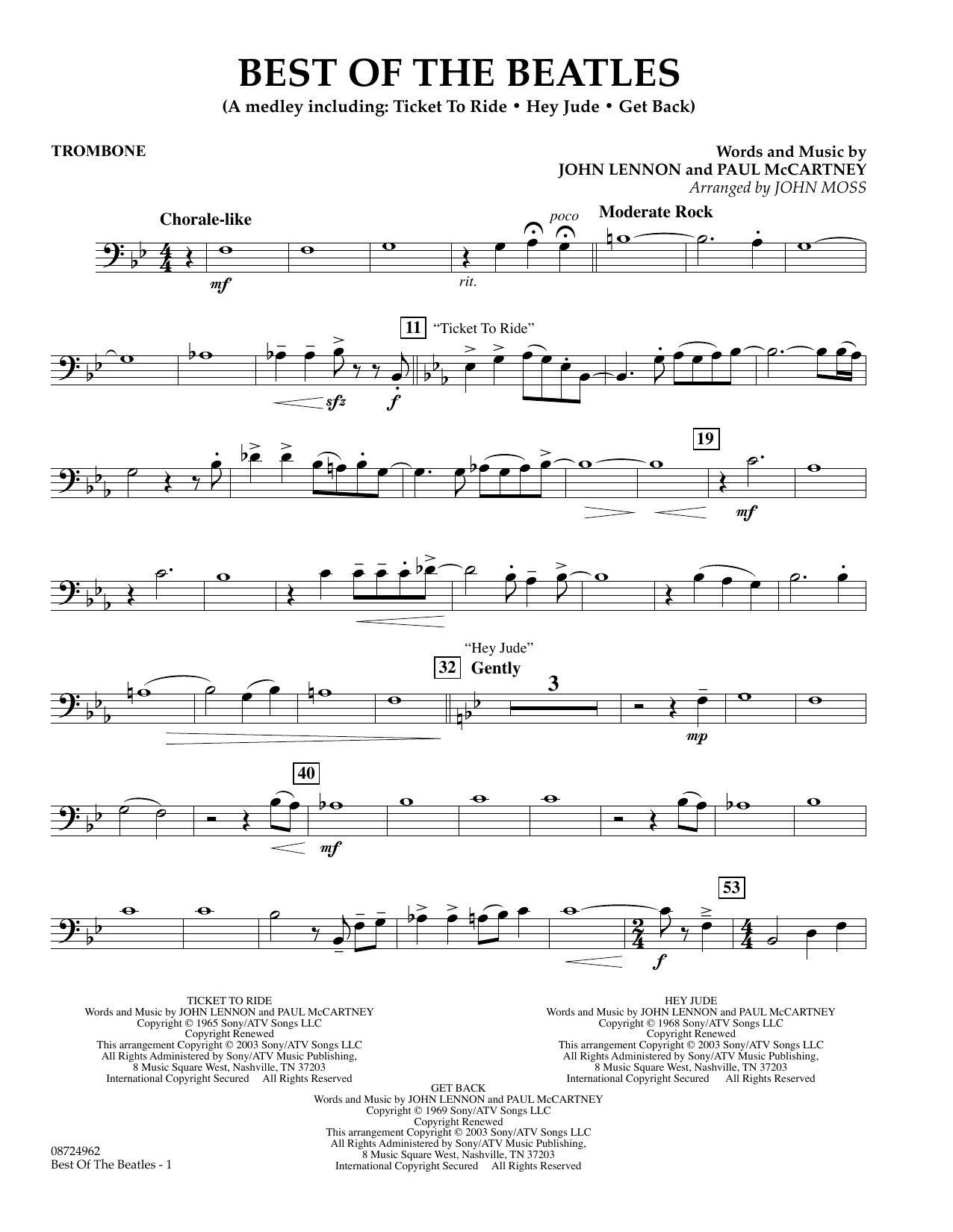 John Moss Best of the Beatles - Trombone sheet music notes and chords arranged for Concert Band