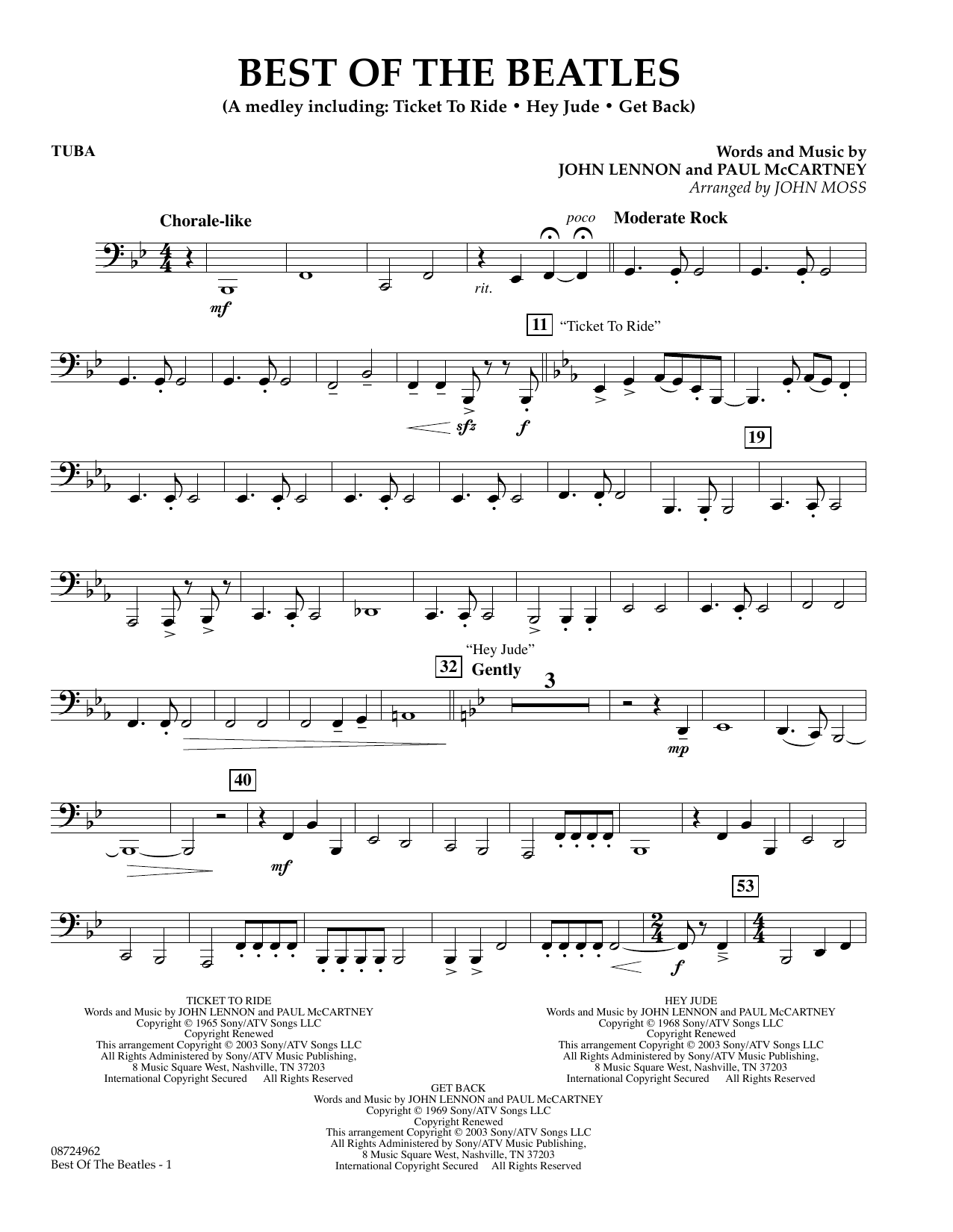 John Moss Best of the Beatles - Tuba sheet music notes and chords arranged for Concert Band