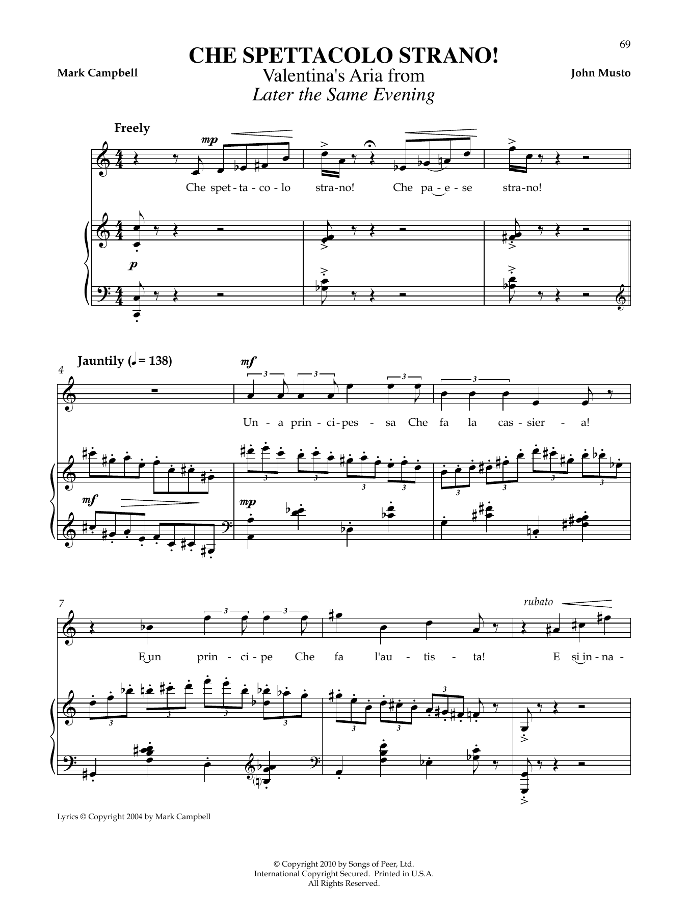 John Musto Che Spettacolo Strano! sheet music notes and chords arranged for Piano & Vocal