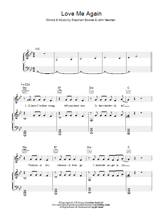John Newman Love Me Again sheet music notes and chords arranged for Piano, Vocal & Guitar Chords