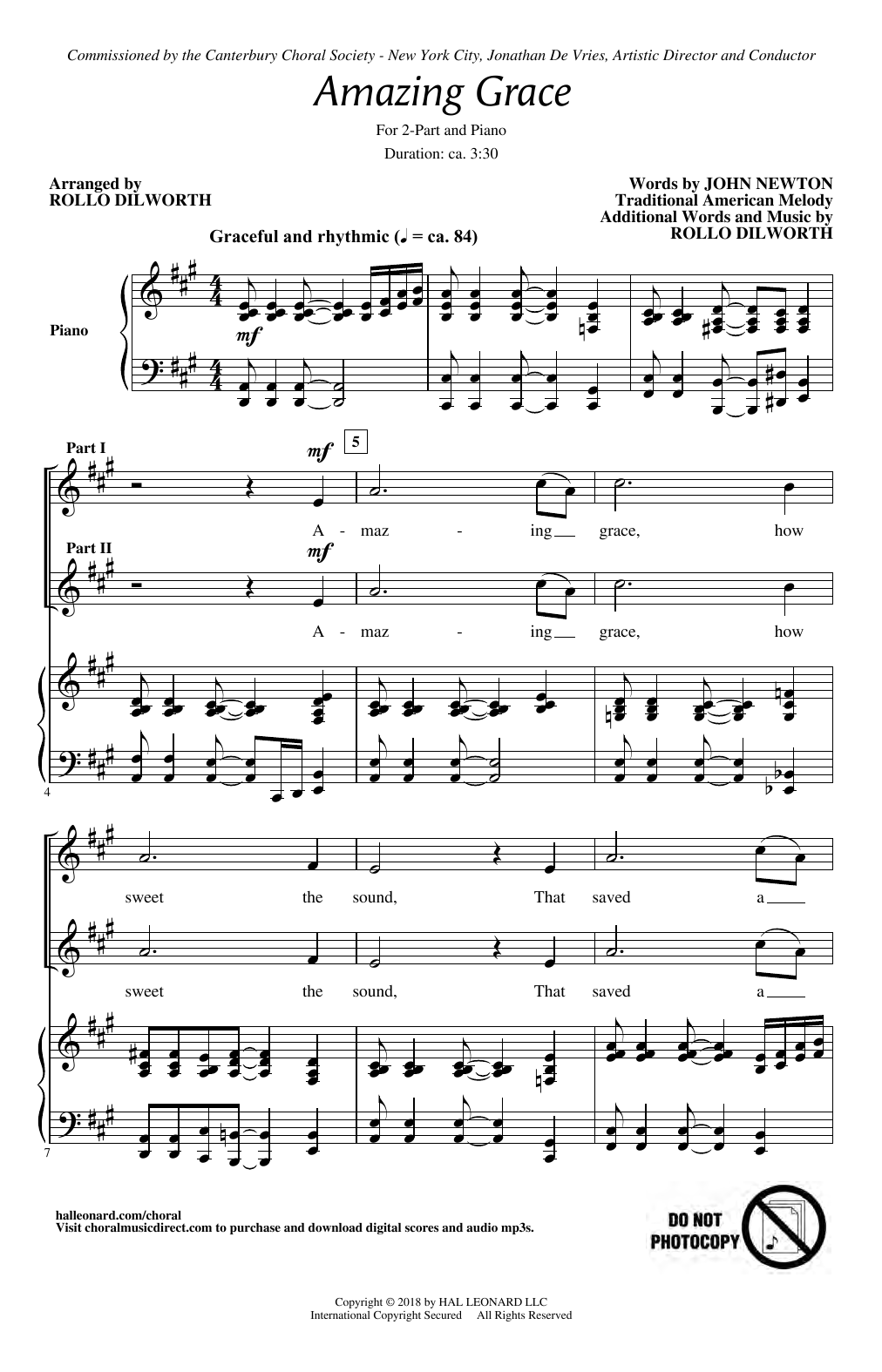 John Newton Amazing Grace (arr. Rollo Dilworth) sheet music notes and chords arranged for 2-Part Choir