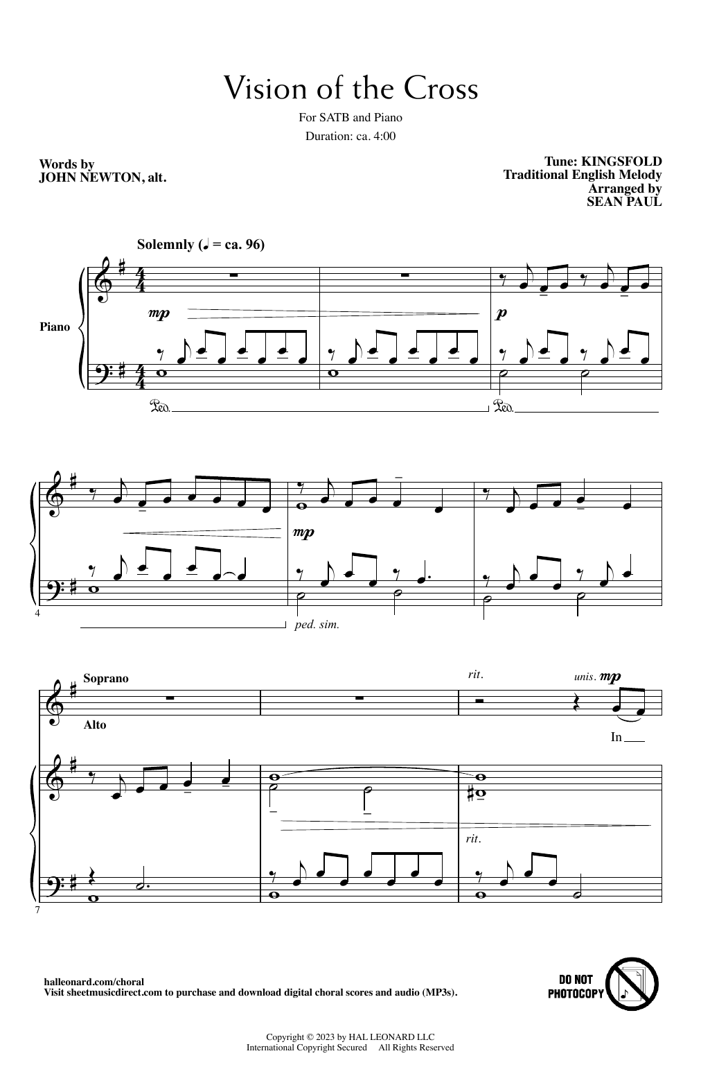 John Newton Vision Of The Cross (arr. Sean Paul) sheet music notes and chords arranged for SATB Choir