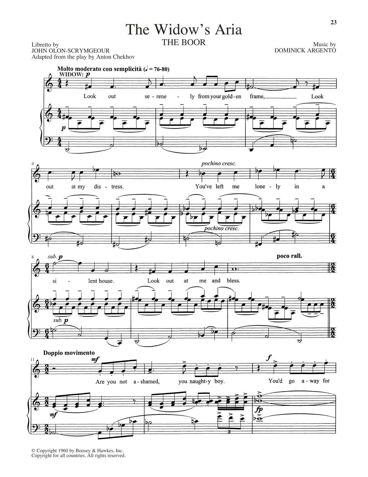 John Olon-Scrymgeour The Widow's Aria sheet music notes and chords arranged for Piano & Vocal