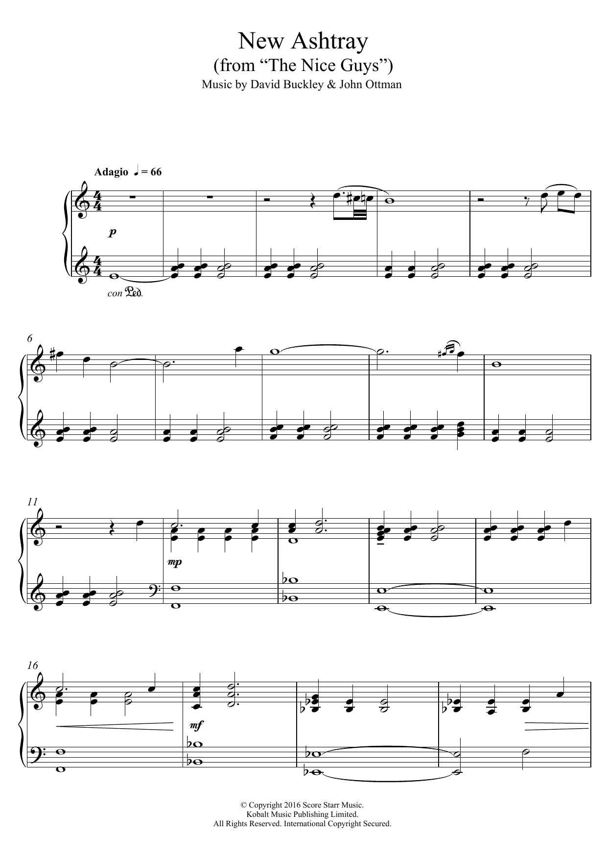 John Ottman New Ashtray (from The Nice Guys) sheet music notes and chords arranged for Piano Solo