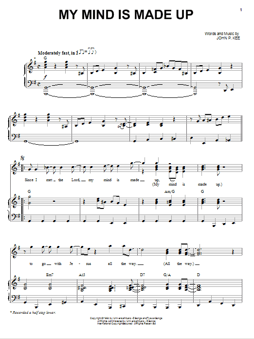 John P. Kee Made Up Mind sheet music notes and chords arranged for Piano, Vocal & Guitar Chords (Right-Hand Melody)