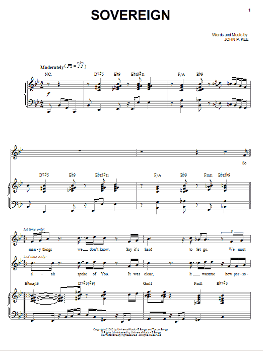 John P. Kee Sovereign sheet music notes and chords arranged for Piano, Vocal & Guitar Chords (Right-Hand Melody)