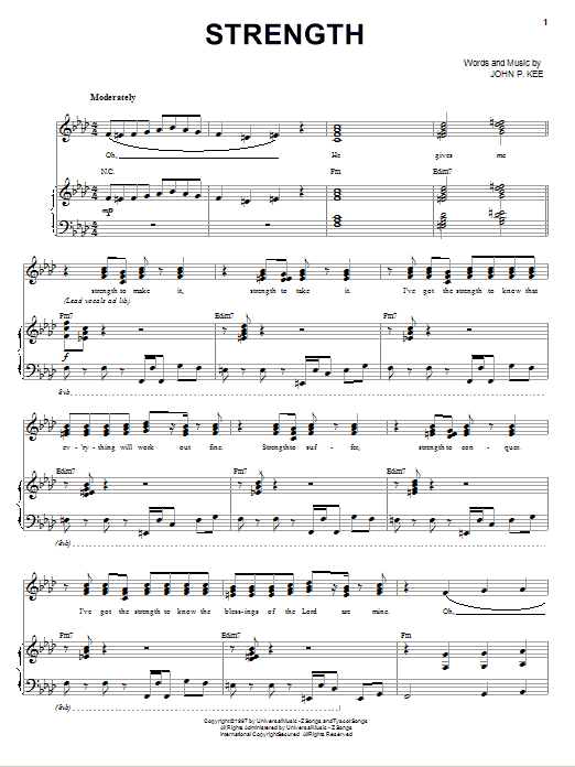 John P. Kee Strength sheet music notes and chords arranged for Piano, Vocal & Guitar Chords (Right-Hand Melody)