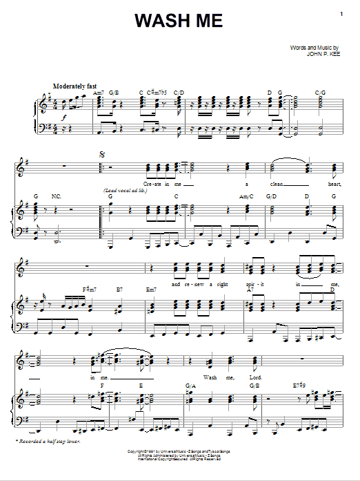 John P. Kee Wash Me sheet music notes and chords arranged for Piano, Vocal & Guitar Chords (Right-Hand Melody)