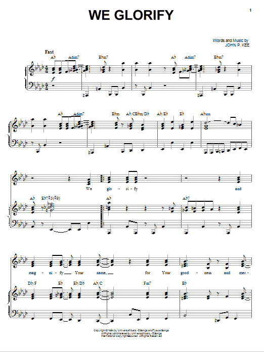 John P. Kee We Glorify sheet music notes and chords arranged for Piano, Vocal & Guitar Chords (Right-Hand Melody)