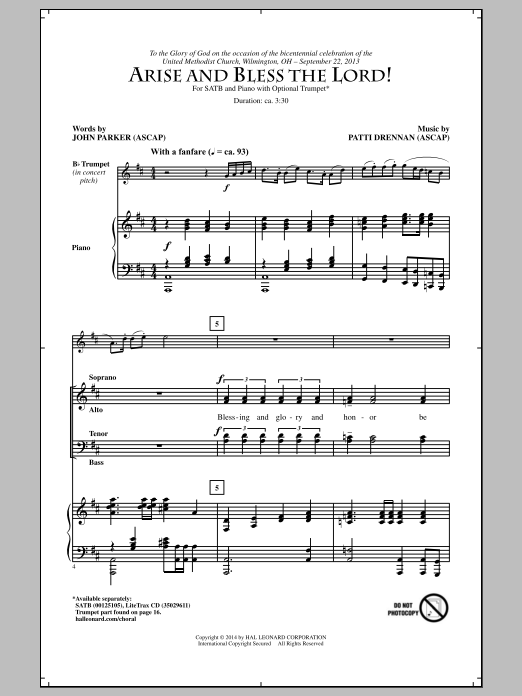John Parker Arise And Bless The Lord! sheet music notes and chords arranged for SATB Choir