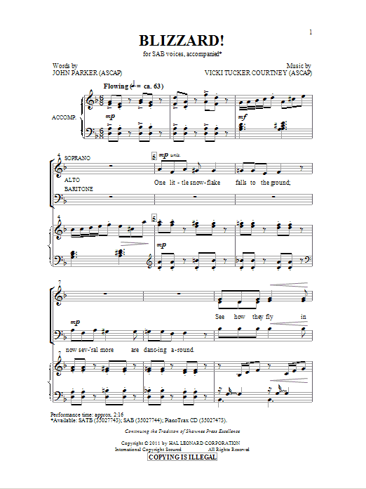 John Parker Blizzard sheet music notes and chords arranged for SAB Choir