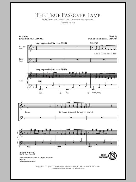 John Parker The True Passover Lamb sheet music notes and chords arranged for SATB Choir