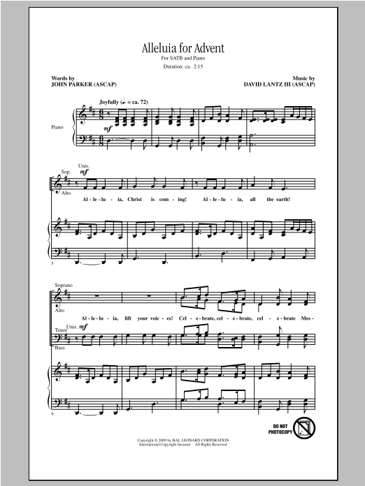 John Parker/David Lantz III Alleluia For Advent sheet music notes and chords arranged for SATB Choir