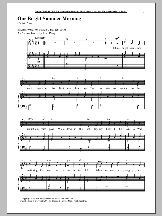 John Parry One Bright Summer Morning sheet music notes and chords arranged for Piano & Vocal