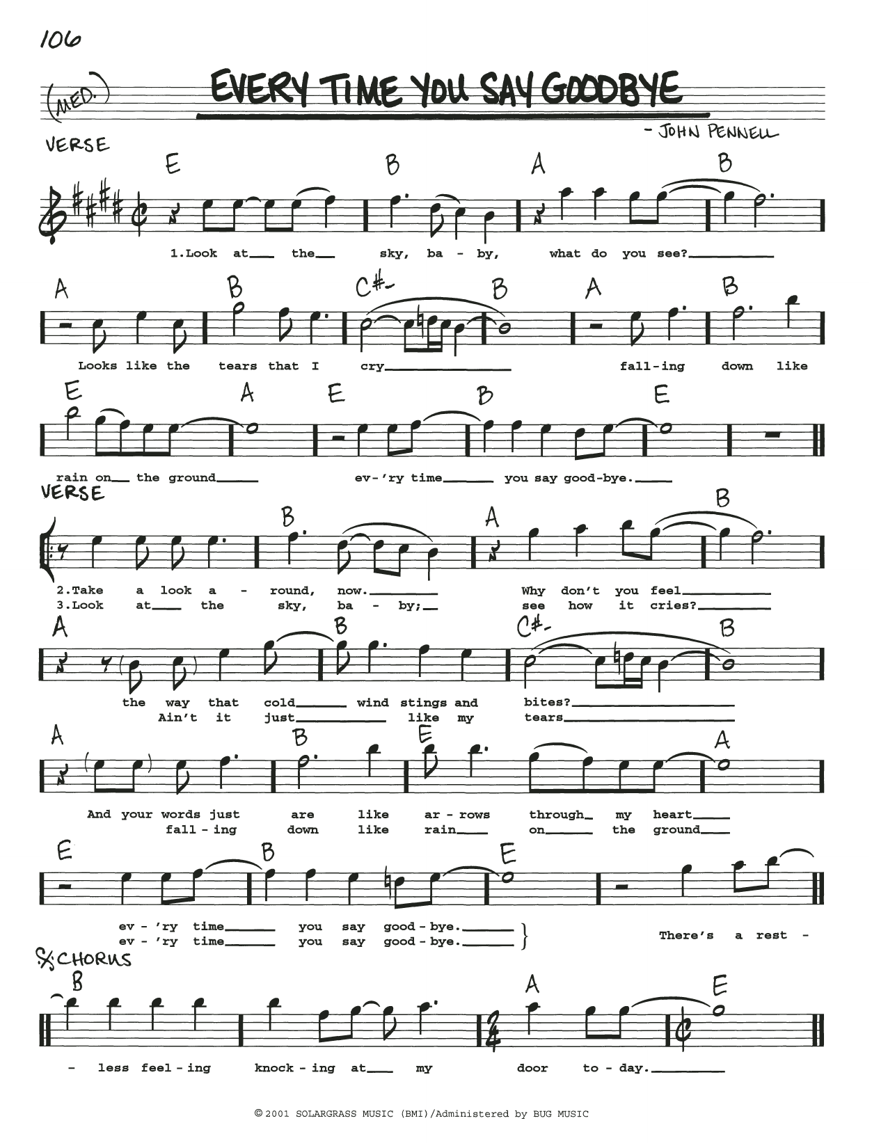 John Pennell Everytime You Say Goodbye sheet music notes and chords arranged for Real Book – Melody, Lyrics & Chords