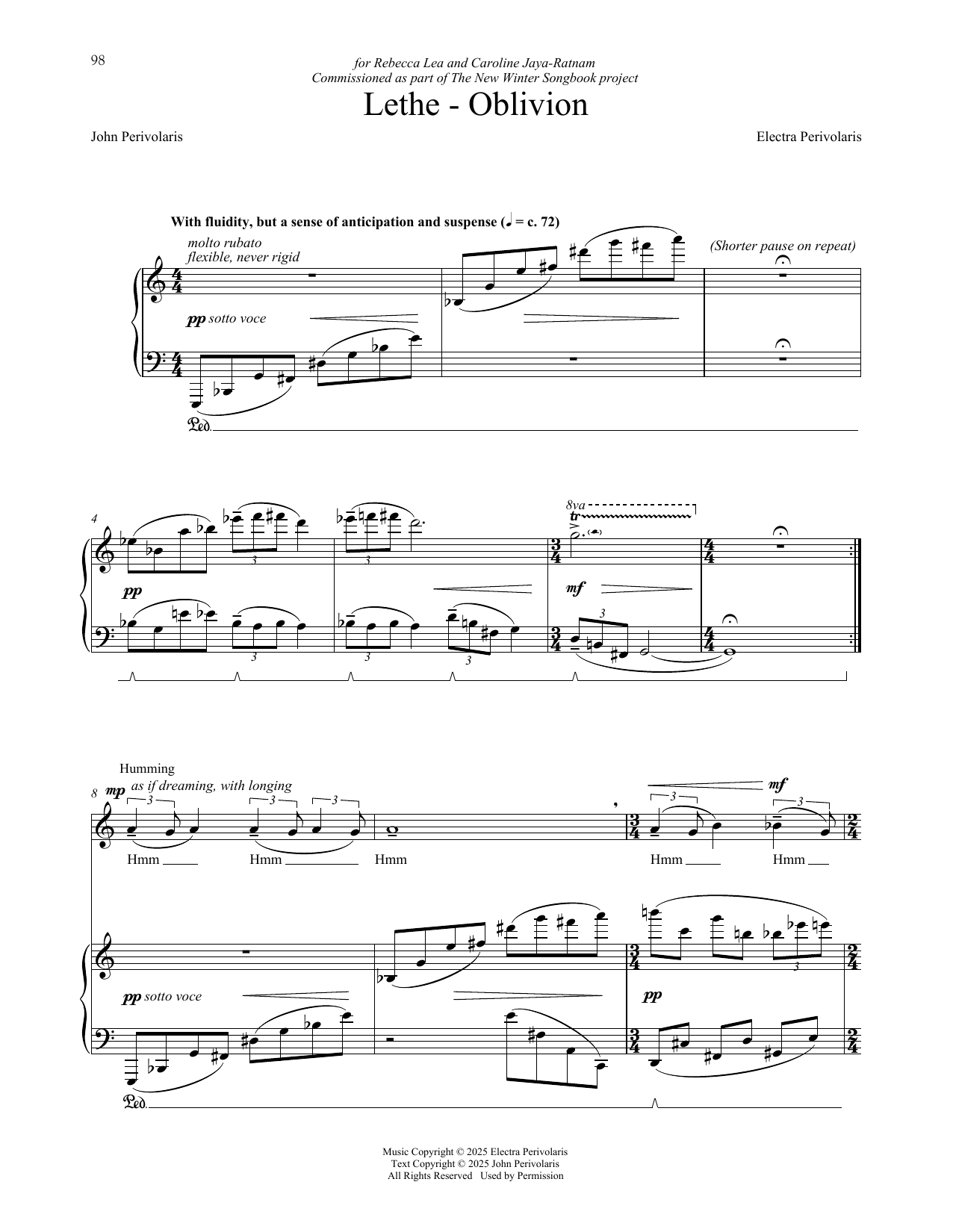 John Perivolaris Lethe-Oblivion sheet music notes and chords arranged for Piano & Vocal