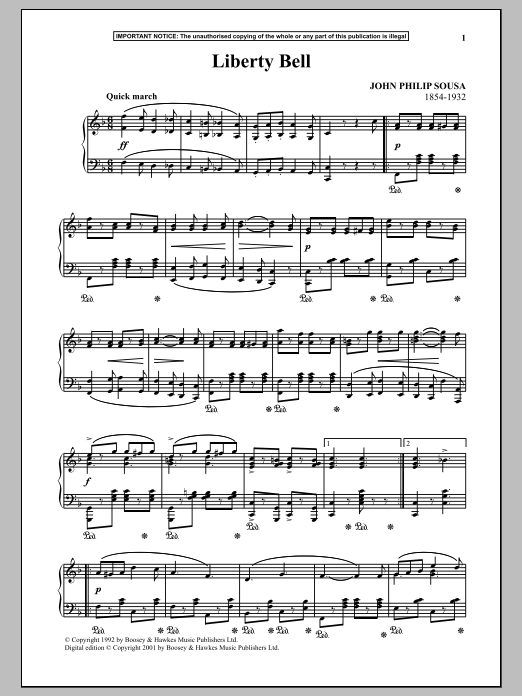 John Philip Sousa Liberty Bell sheet music notes and chords arranged for Piano Solo