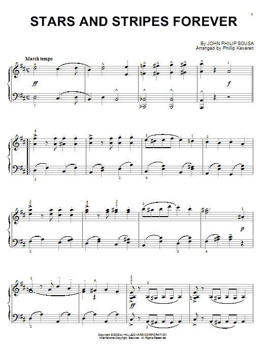 John Philip Sousa Stars And Stripes Forever (arr. Phillip Keveren) sheet music notes and chords arranged for Piano Solo
