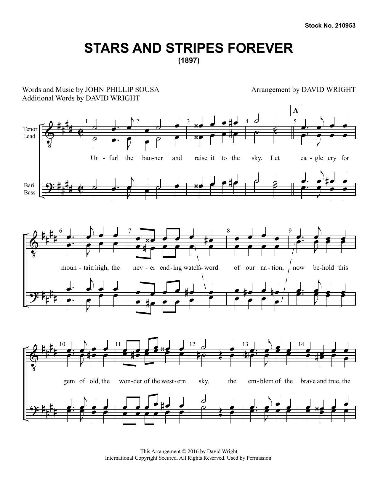 John Philip Sousa The Stars and Stripes Forever (arr. David Wright) sheet music notes and chords arranged for SATB Choir