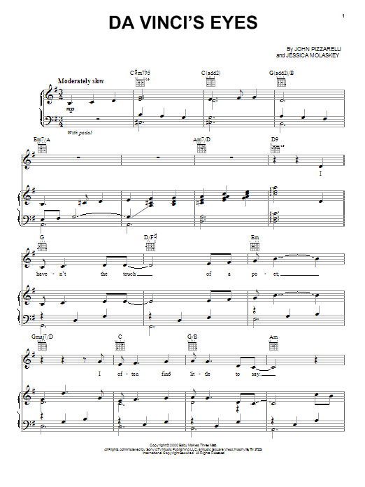 John Pizzarelli Da Vinci's Eyes sheet music notes and chords arranged for Piano, Vocal & Guitar Chords (Right-Hand Melody)