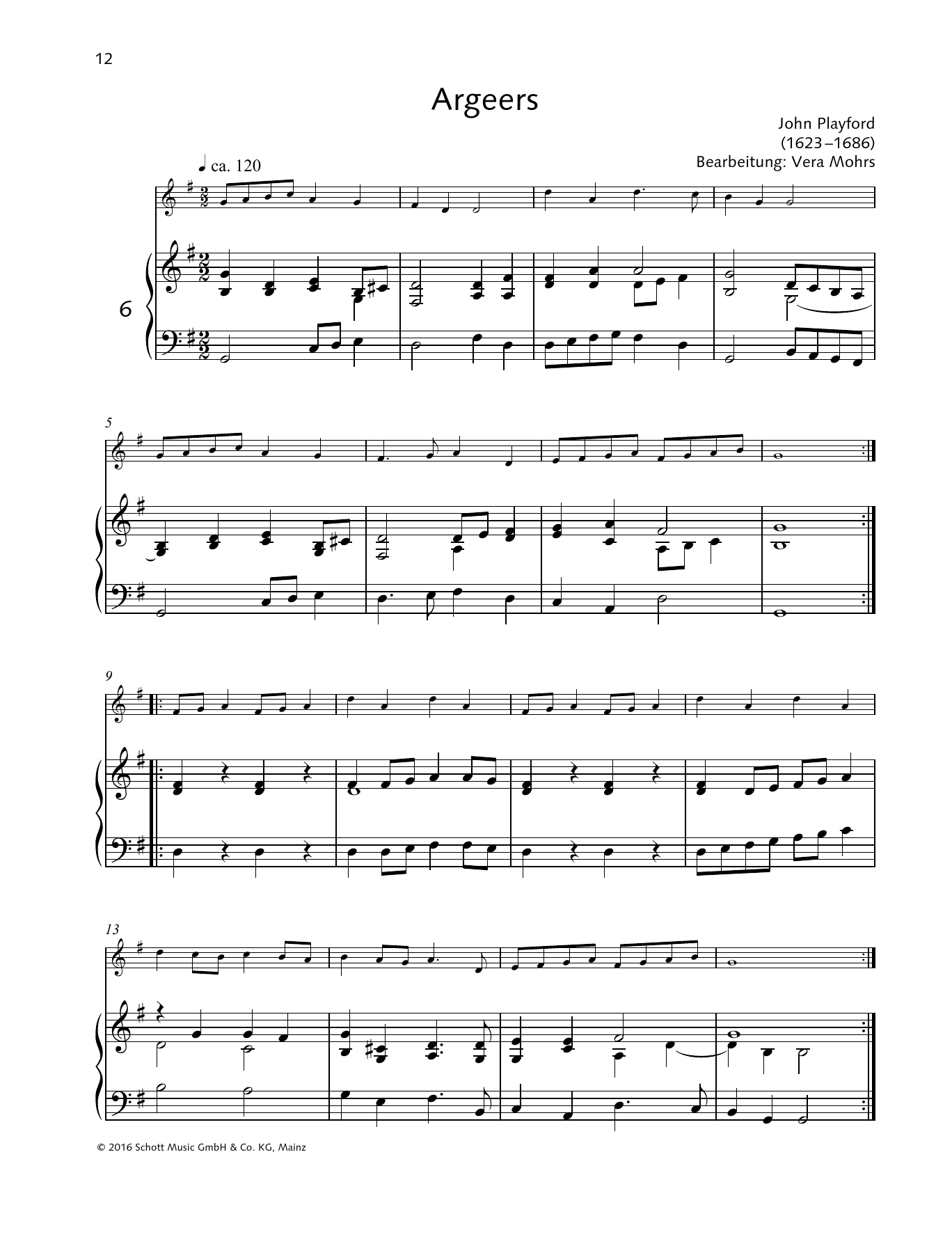 John Playford Argeers sheet music notes and chords arranged for Woodwind Solo